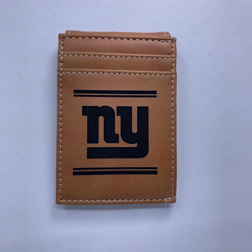NFL Mens OS Tan New York Giants Logo Bi-Fold Card Holder Wallet New